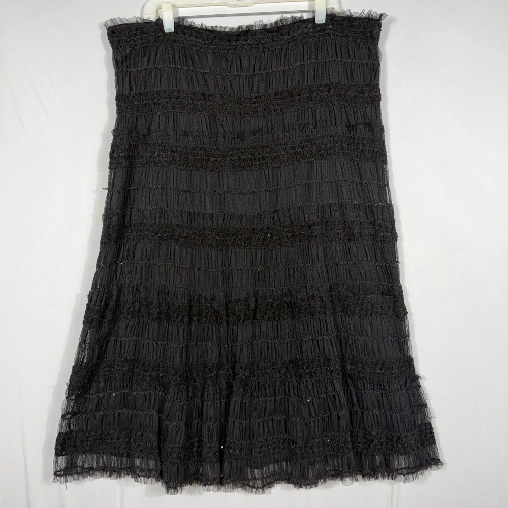 Vtg 90s Y2K Tulle Tiered Maxi Skirt XXL Black Sequin Ruffle Whimsigoth Fairy EUC